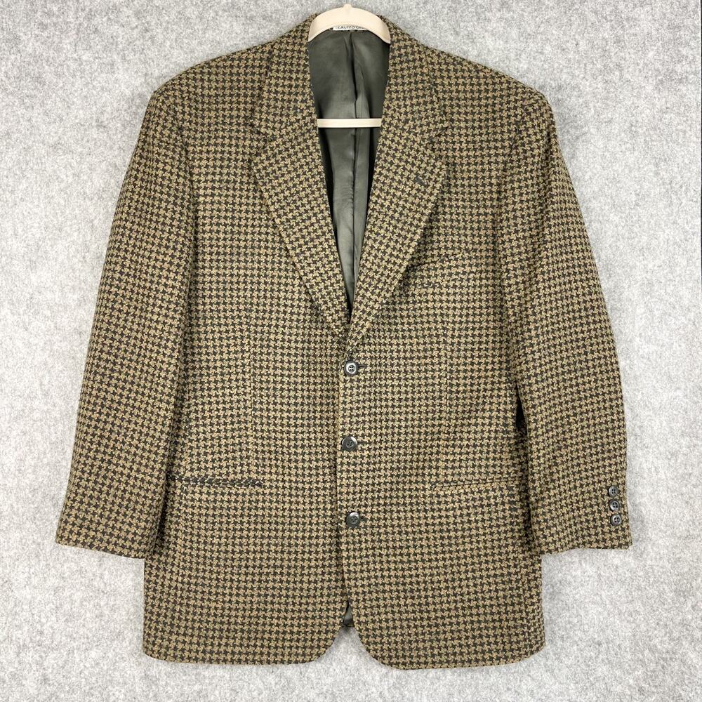 Andrew Fezza Assets Blazer Sport Coat Mens 42R Tweed Houndstooth‎ Wool 3 Button